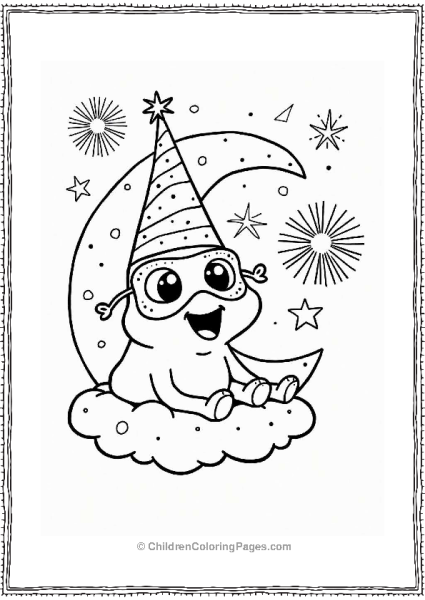 Trippy Theme Friendly Moon At A Fireworks Party Free PDF Printable