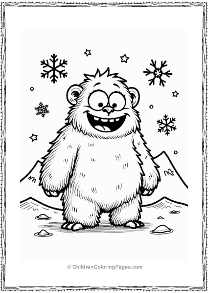 Trippy Theme Friendly Yeti Among Snowflakes Free PDF Printable