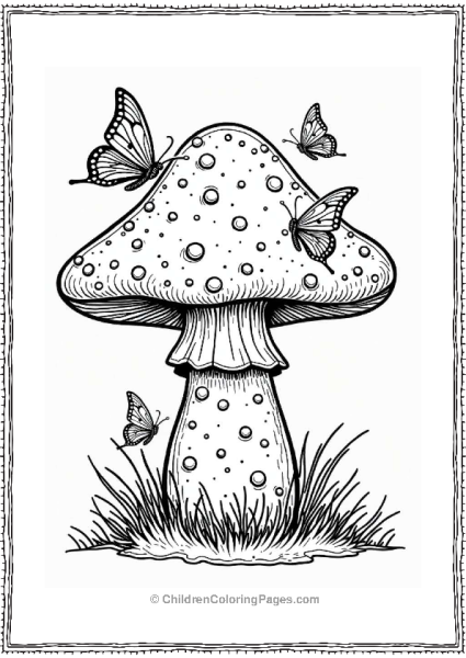 Trippy Theme Giant Mushroom With Butterflies Free PDF Printable