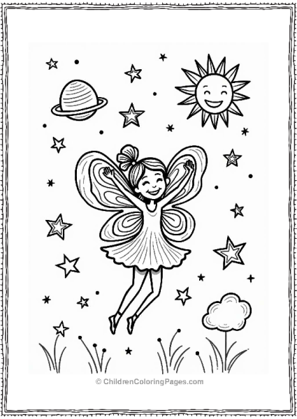 Trippy Theme Joyful Fairy Celebrating Under Swirling Stars Free PDF Printable