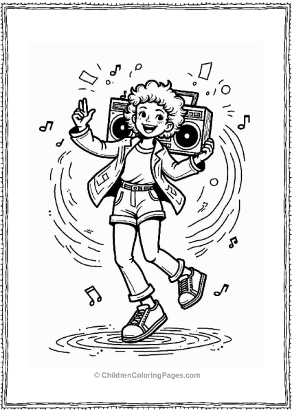 Trippy Theme Retro Dancer With Boombox Free PDF Printable