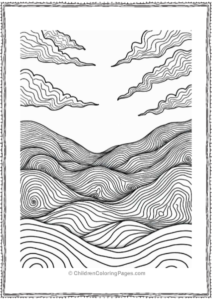 Trippy Theme Trippy Landscape With Dreamy Hills And Clouds Free PDF Printable