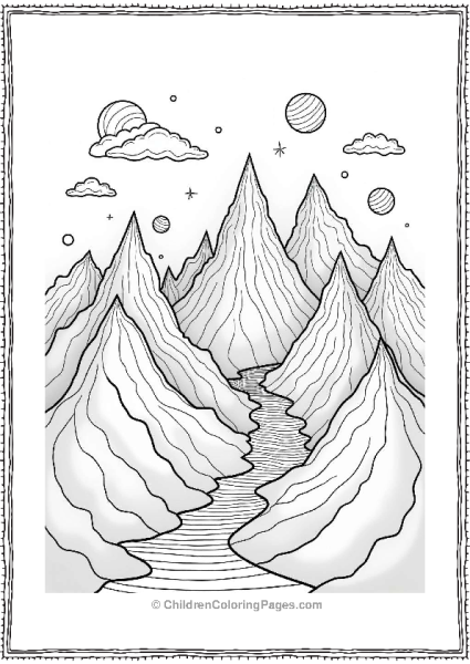 Trippy Theme Trippy Mountain Range With Geometric Shapes Free PDF Printable