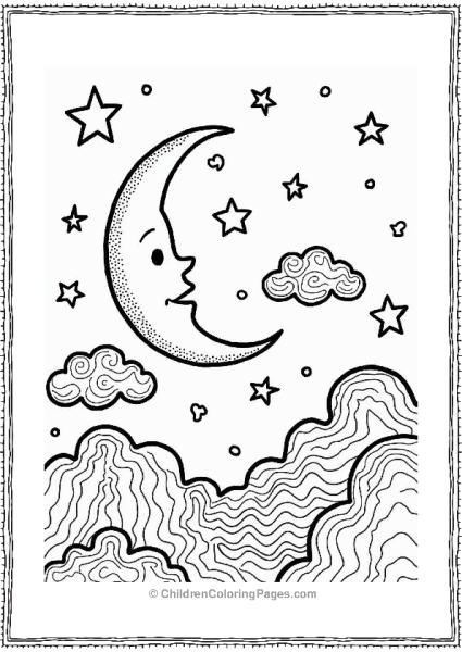 Trippy Theme Trippy Night Scene With Crescent Moon And Stars Free PDF Printable