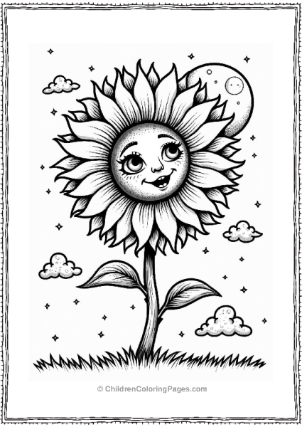 Trippy Theme Trippy Sunflower With Swirling Clouds Free PDF Printable