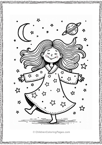 Trippy Theme Whimsical Character Dancing Under A Starry Sky Free PDF Printable