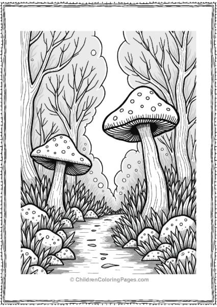 Trippy Theme Whimsical Forest With Abstract Trees And Mushrooms Free PDF Printable