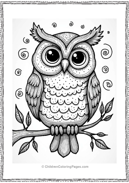 Trippy Theme Whimsical Owl On A Branch Free PDF Printable