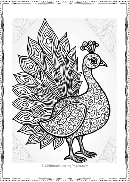 Trippy Theme Whimsical Peacock With Geometric Feathers Free PDF Printable