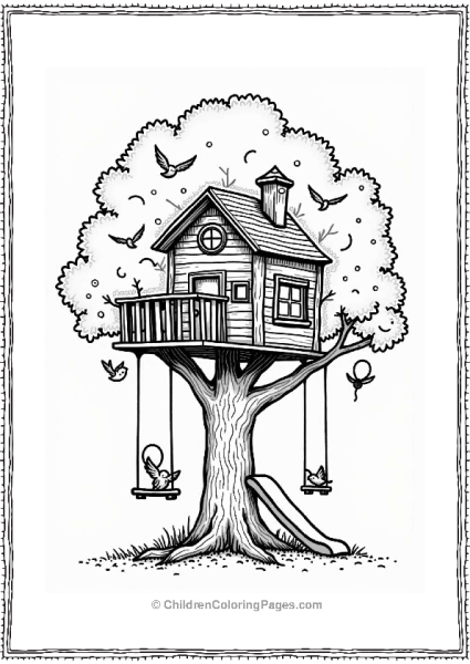 Trippy Theme Whimsical Treehouse In A Colorful Landscape Free PDF Printable