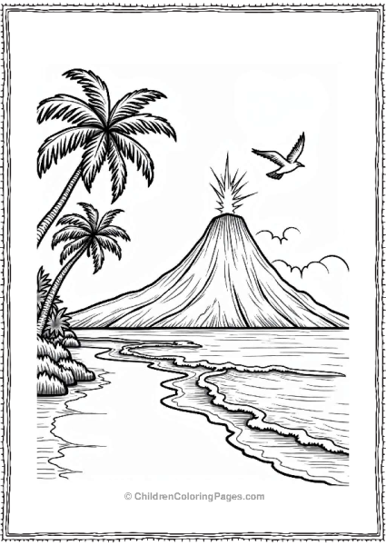 Tropical Beach With Gentle Volcano Free PDF Printable