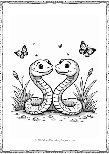 Two Baby Snakes Playing In A Sunny Garden Free PDF Printable