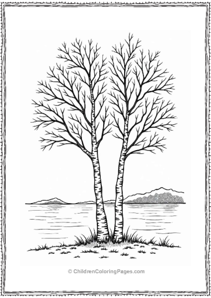 Two Birch Trees By A Serene Lake Free PDF Printable