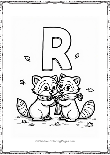 Two Raccoons Playing With A Scarf Free PDF Printable