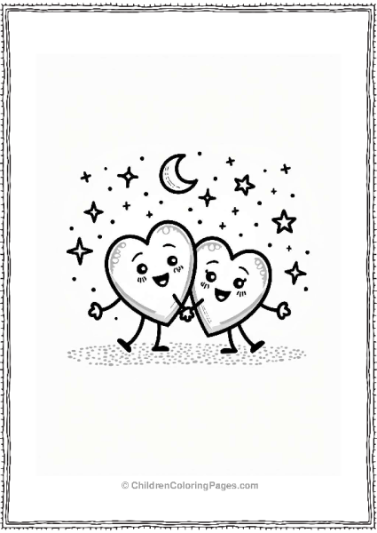 Two Smiling Hearts Under A Crescent Moon Free PDF Printable