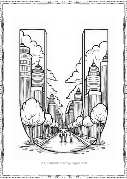 Utopian Cityscape Coloring Page Free PDF Printable