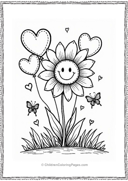 Valentine’s Balloons And Smiling Flower Free PDF Printable