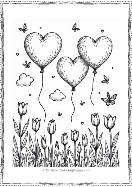 Valentine’s Balloons In A Colorful Garden Free PDF Printable