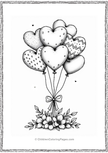 Valentine’s Balloons With Simple Flowers Free PDF Printable