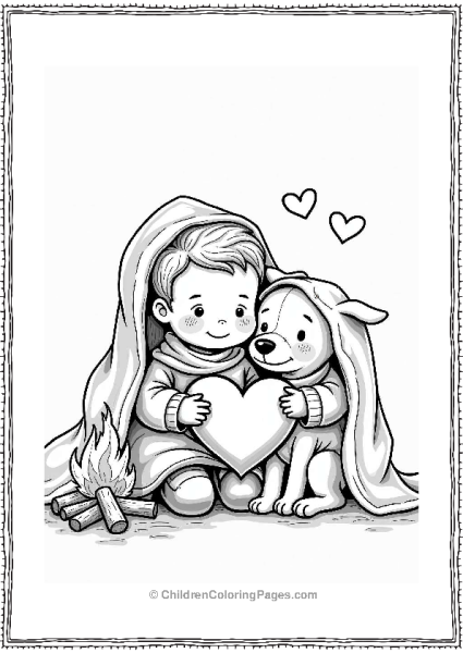 Valentin’ S Day Boy And Dog By The Fireplace Free PDF Printable