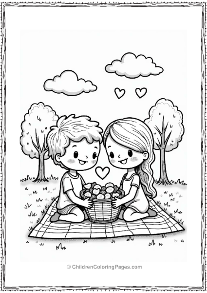 Valentine S Day Picnic With A Heart Basket Free PDF Printable