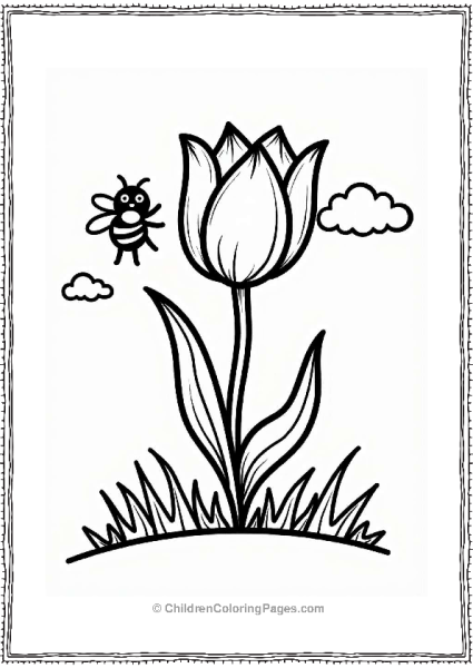 Vibrant Tulip With Bumblebee Flower Coloring Page Free PDF Printable