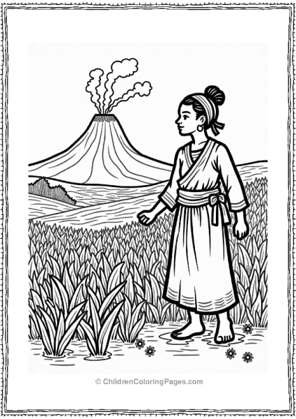 Villager Harvesting Near Volcano Free PDF Printable