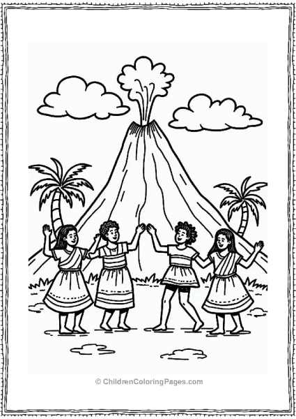 Villagers Dancing Near A Volcano Free PDF Printable