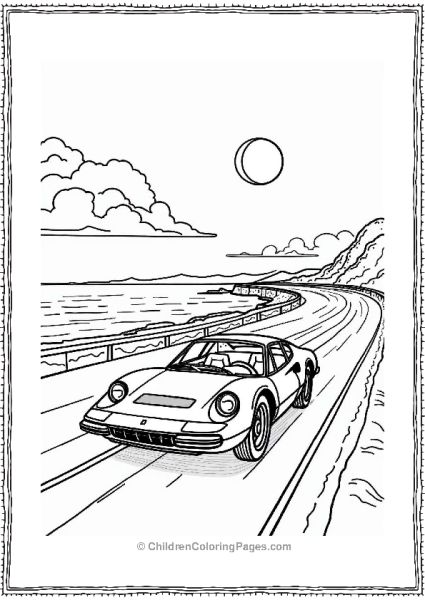 Vintage Ferrari Dino On A Scenic Coastal Road Free PDF Printable