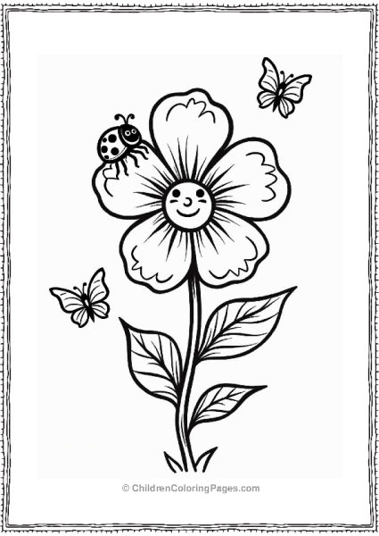 Violet Flower With Ladybug And Butterflies Free PDF Printable