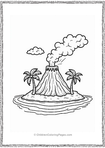 Volcanic Island Scene With Palm Trees Free PDF Printable