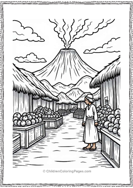 Volcano And Market Scene Free PDF Printable