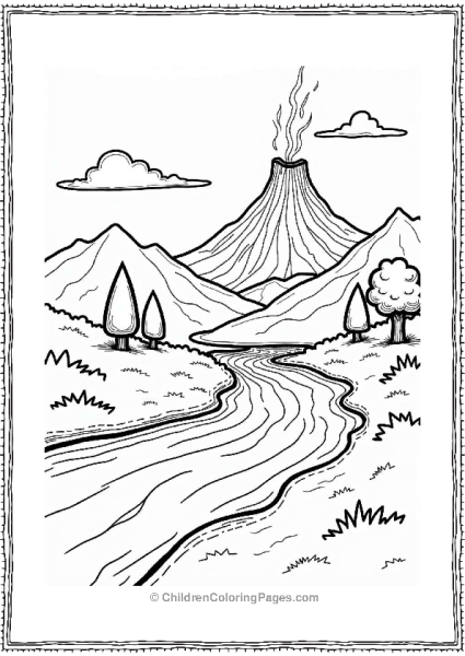 Volcano And River Scene Free PDF Printable