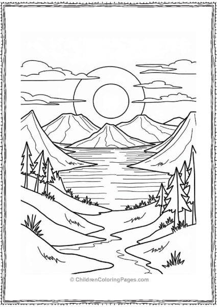 Volcano Caldera Sunset Scene Free PDF Printable