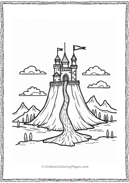 Volcano Castle Landscape Coloring Page Free PDF Printable