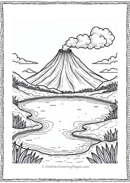 Volcano Crater Lake Illustration Free PDF Printable