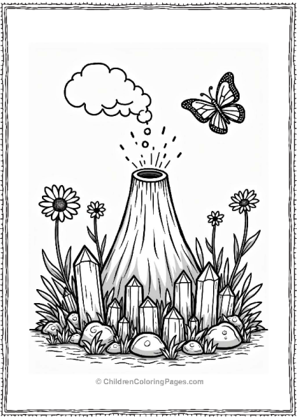 Volcano Crystal Garden With Butterflies Free PDF Printable