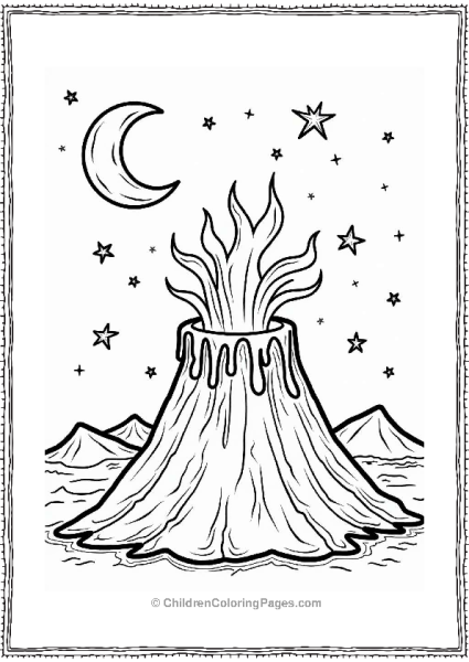 Volcano Erupting Under A Starry Sky Free PDF Printable