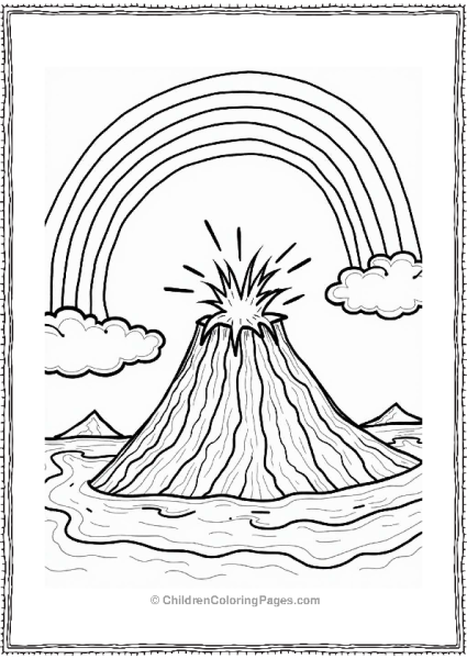 Volcano Eruption With Rainbow Free PDF Printable