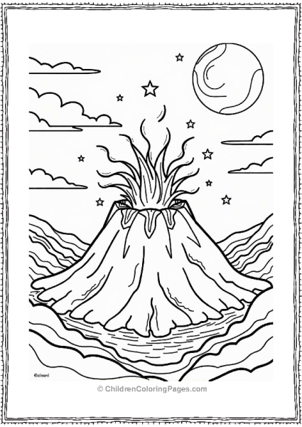 Volcano Eruption With Sun And Stars Free PDF Printable