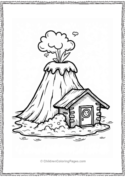 Volcano House With Smiling Character Free PDF Printable