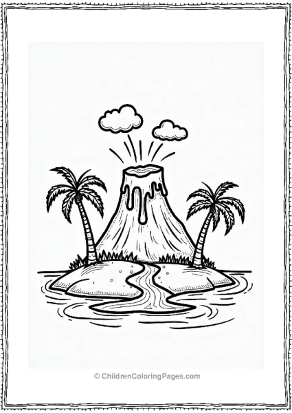 Volcano Island With Lava Flow Free PDF Printable