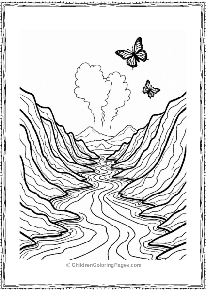 Volcano With Lava And Butterflies Free PDF Printable