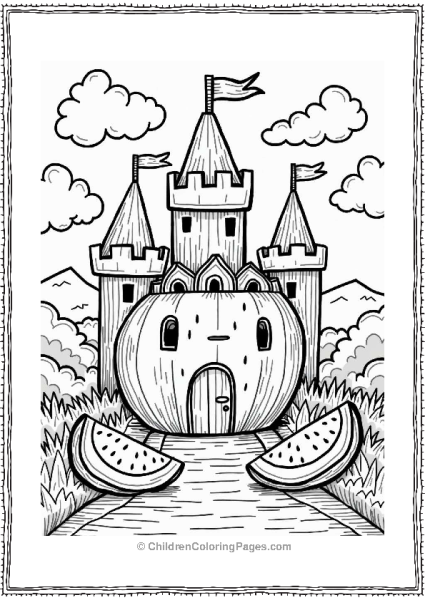 Watermelon Castle With Cartoon Clouds Free PDF Printable