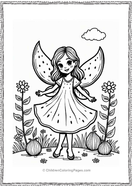 Watermelon Fairy Dancing In A Flower Garden Free PDF Printable