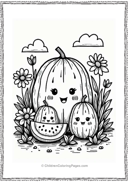 Watermelon Family In A Colorful Garden Free PDF Printable