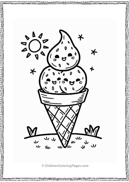 Watermelon Ice Cream Cone With Faces Free PDF Printable