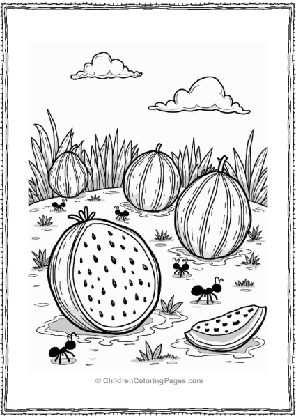 Watermelon Patch With Playful Ants Free PDF Printable