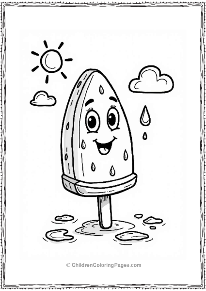 Watermelon Popsicle With Cheerful Face Free PDF Printable