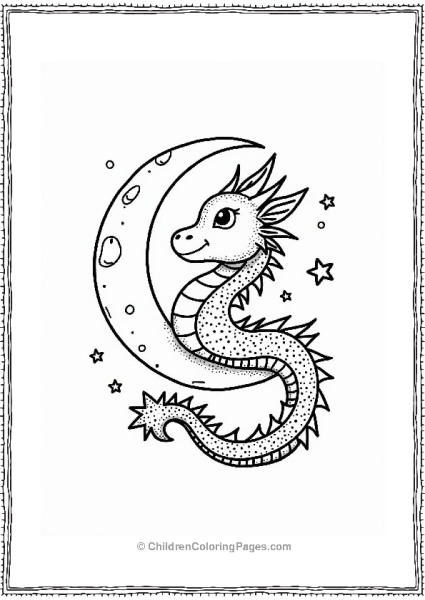 Whimsical Dragon And Crescent Moon Tattoo Design Free PDF Printable